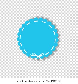 Light blue circle seal stamp wrapped with white cord. Vector icon  with copy space isolated on transparent background. Clip art.