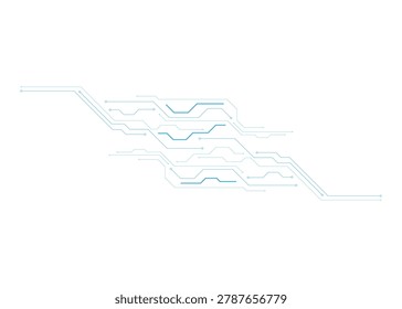 Light blue circuit board wiring diagram with curved and straight traces on white lightblue