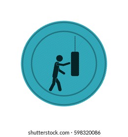 light blue circular frame of man knocking punching bag vector illustration