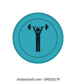 light blue circular frame with man weightlifting vector illustration