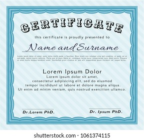 Light blue Classic Certificate template. With quality background. Modern design. Customizable, Easy to edit and change colors. 