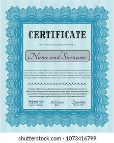  Light blue Classic Certificate template. Nice design. Detailed. Complex background. 