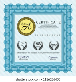 Light blue Classic Certificate template. Money style design. With complex background. Customizable, Easy to edit and change colors. 