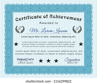 Light blue Classic Certificate template. Good design. Detailed. With background. 