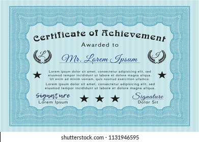Light blue Classic Certificate template. Customizable, Easy to edit and change colors. Complex background. Perfect design. 