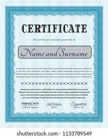 Light blue Classic Certificate template. With quality background. Detailed. Money design. 