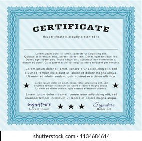 Light blue Classic Certificate template. Money Pattern design. Printer friendly. Detailed. 