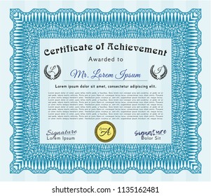 Light blue Classic Certificate template. With quality background. Money Pattern. Customizable, Easy to edit and change colors. 