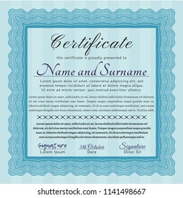 Light blue Classic Certificate template. Printer friendly. Vector illustration. Lovely design. 