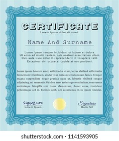 Light blue Classic Certificate template. Customizable, Easy to edit and change colors. With complex linear background. Retro design. 