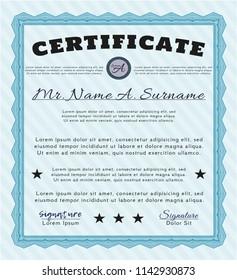 Light blue Classic Certificate template. Complex background. Customizable, Easy to edit and change colors. Money style design. 