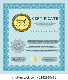 Light blue Classic Certificate template. Complex background. Perfect design. Detailed. 