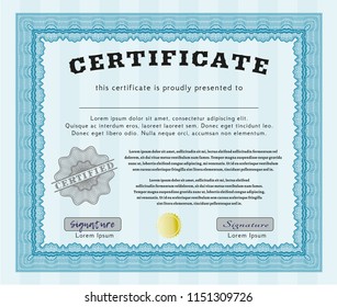 Light blue Classic Certificate template. Complex background. Customizable, Easy to edit and change colors. Modern design. 
