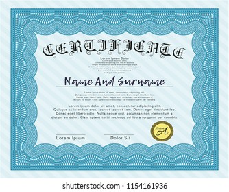 Light blue Classic Certificate template. Complex background. Vector illustration. Retro design. 
