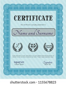 Light blue Classic Certificate template. With quality background. Customizable, Easy to edit and change colors. Perfect design. 