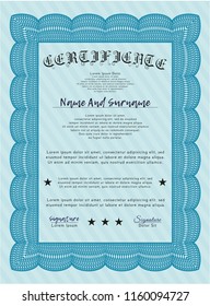 Light blue Classic Certificate template. Elegant design. With guilloche pattern and background. Vector illustration. 