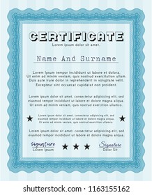 Light blue Classic Certificate template. With linear background. Vector illustration. Perfect design. 
