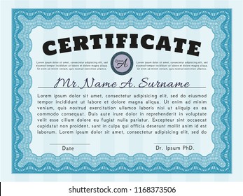 Light blue Classic Certificate template. Detailed. Printer friendly. Elegant design. 