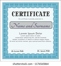 Light blue Classic Certificate template. Printer friendly. Customizable, Easy to edit and change colors. Sophisticated design. 
