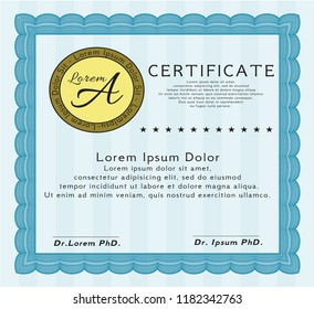 Light blue Classic Certificate template. Money design. Customizable, Easy to edit and change colors. With great quality guilloche pattern. 