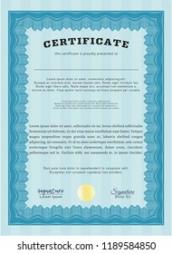 Light blue Classic Certificate template. Complex background. Sophisticated design. Customizable, Easy to edit and change colors. 