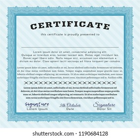 Light blue Classic Certificate template. With complex background. Detailed. Good design. 