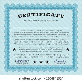 Light blue Classic Certificate template. Customizable, Easy to edit and change colors. Complex background. Good design. 