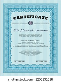 Light blue Classic Certificate template. With guilloche pattern and background. Good design. Customizable, Easy to edit and change colors. 