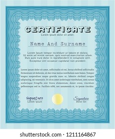 Light blue Classic Certificate template. With complex background. Lovely design. Customizable, Easy to edit and change colors. 
