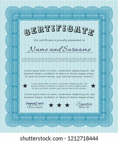 Light blue Classic Certificate template. Lovely design. Complex background. Detailed. 