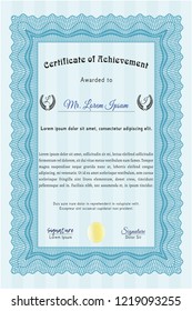 Light blue Classic Certificate template. With background. Cordial design. Customizable, Easy to edit and change colors. 