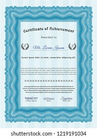 Light blue Classic Certificate template. With quality background. Detailed. Money Pattern design. 