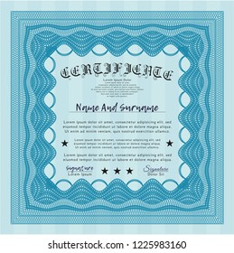Light blue Classic Certificate template. With quality background. Lovely design. Vector illustration. 