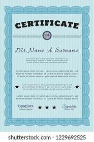Light blue Classic Certificate template. Retro design. Detailed. Easy to print. 