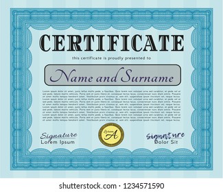 Light blue Classic Certificate template. Money Pattern design. Customizable, Easy to edit and change colors. With guilloche pattern and background. 