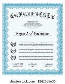 Light blue Classic Certificate template. With quality background. Customizable, Easy to edit and change colors. Excellent design. 
