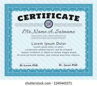 Light blue Classic Certificate template. Money Pattern. Easy to print. Vector illustration. 
