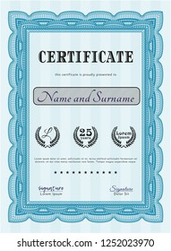 Light blue Classic Certificate template. Printer friendly. Money style design. Detailed. 
