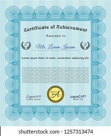 Light blue Classic Certificate template. With complex linear background. Detailed. Retro design. 