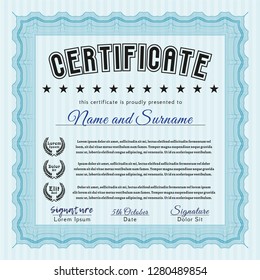 Light blue Classic Certificate template. Customizable, Easy to edit and change colors. With linear background. Good design. 