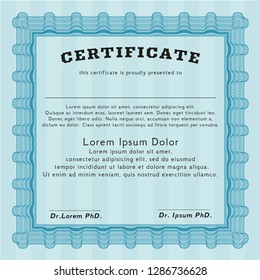 Light blue Classic Certificate template. With linear background. Sophisticated design. Detailed. 