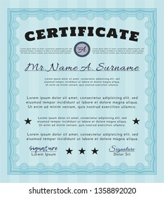 Light blue Classic Certificate template. With background. Customizable, Easy to edit and change colors. Superior design. 