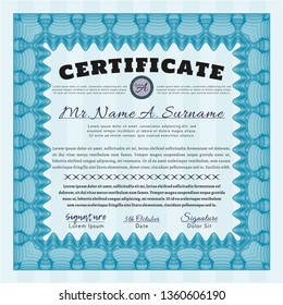 Light blue Classic Certificate template. Money style design. Customizable, Easy to edit and change colors. With guilloche pattern and background. 