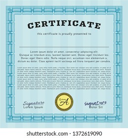Light blue Classic Certificate template. Elegant design. With quality background. Vector illustration. 