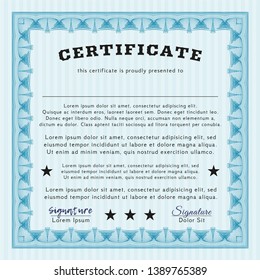 Light blue Classic Certificate template. Retro design. With linear background. Vector illustration. 