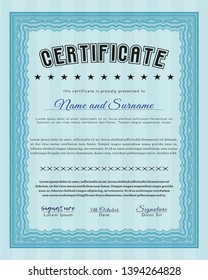 Light blue Classic Certificate template. Beauty design. With complex background. Customizable, Easy to edit and change colors. 