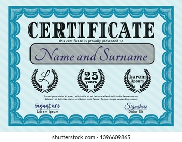 Light blue Classic Certificate template. Detailed. Complex background. Money Pattern. 
