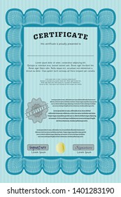 Light blue Classic Certificate template. Lovely design. With guilloche pattern. Customizable, Easy to edit and change colors. 