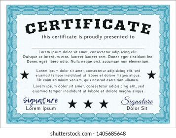 Light blue Classic Certificate template. With quality background. Beauty design. Customizable, Easy to edit and change colors. 
