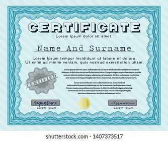 Light blue Classic Certificate template. Artistry design. Vector illustration. With quality background. 